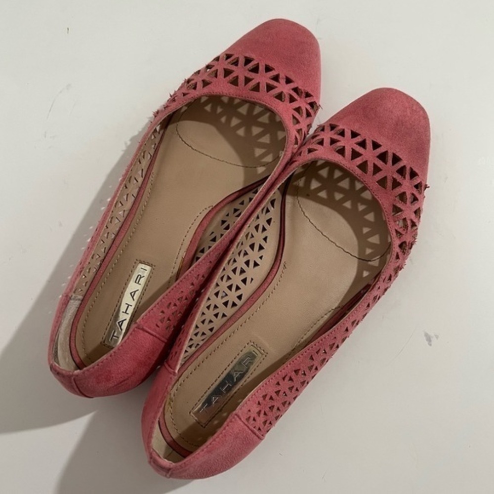 Tahari Innside Pink Slip On Perforated Laser Cut Cut Out Flats Size 7